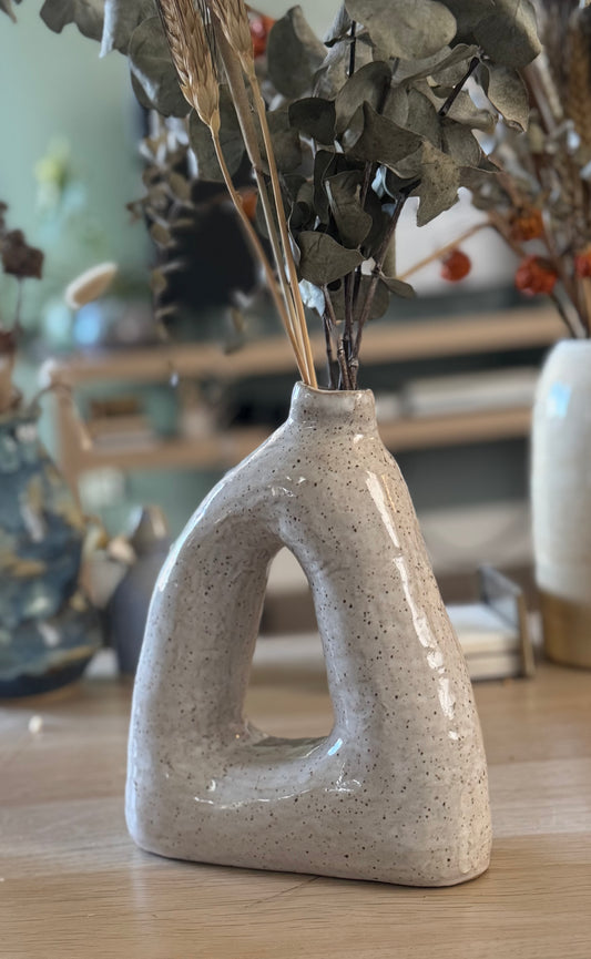 Handmade Ceramic Arch Vase | Speckled Stoneware | Modern Sculptural Decor